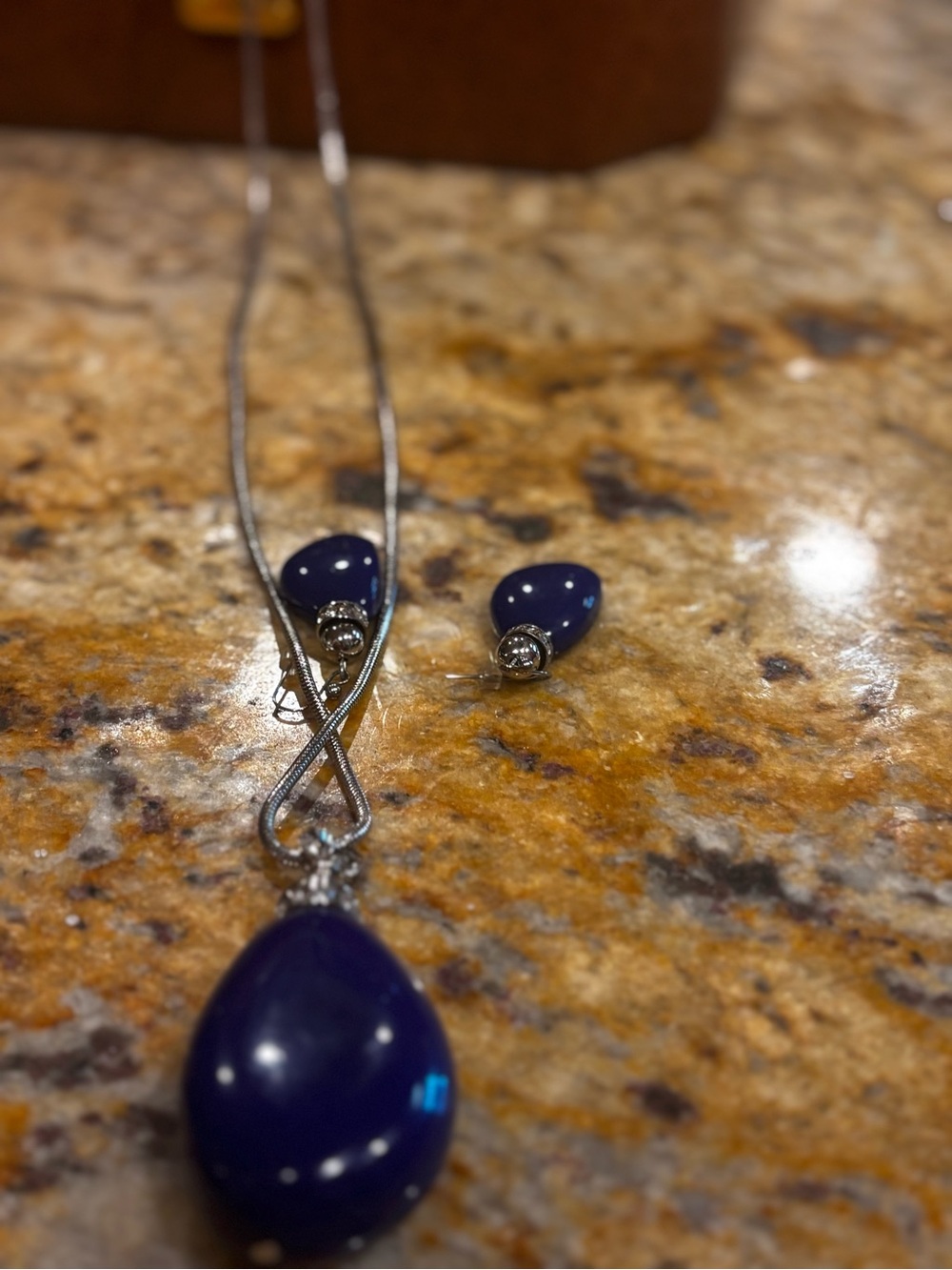 Chico's Royal Blue Teardrop Necklace and Earrings Set